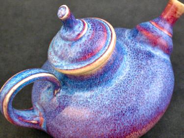 Detail of Ceramic Porcelain Teapot with blue and red glaze by Rotblatt